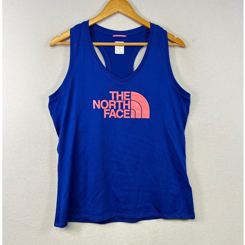The North Face Tank Top Womens Large Blue Pink Logo Racerback Athletic